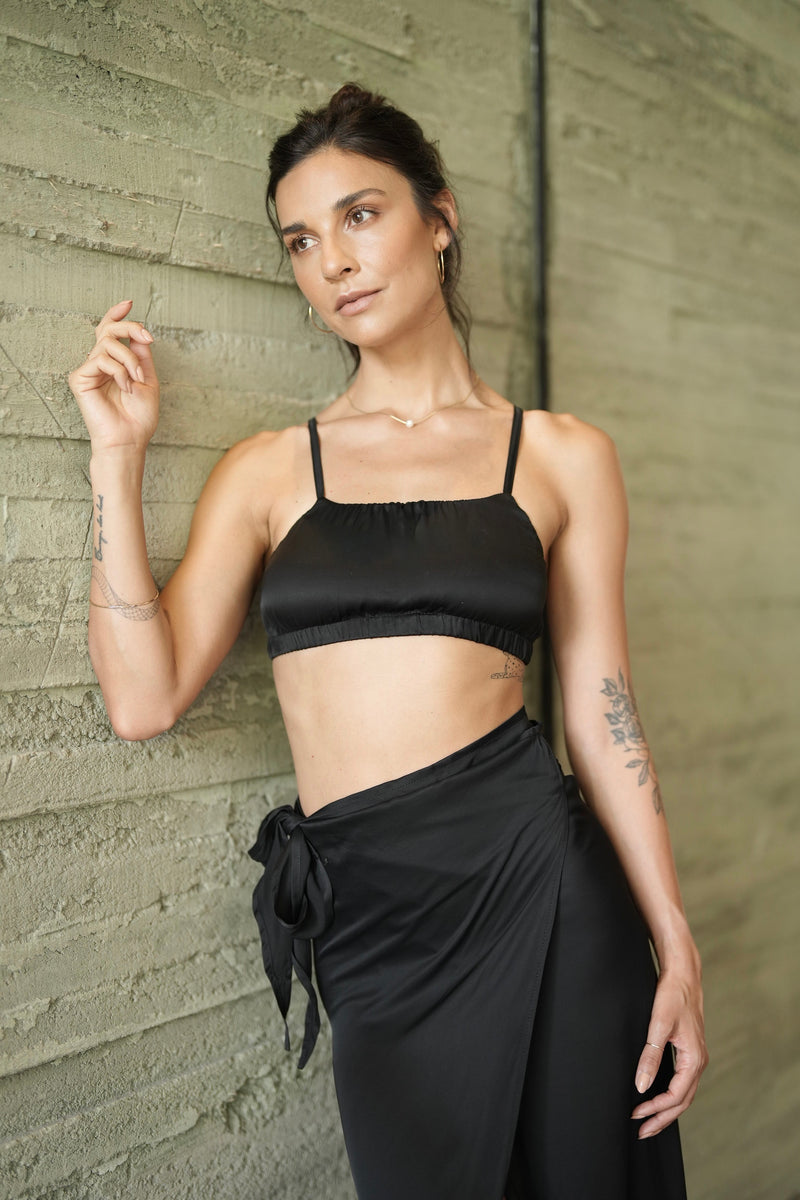 Coco Black Bra Top Viscose Satin – Fauna The Label