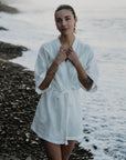 Bali White Robe (Short) Linen Cotton