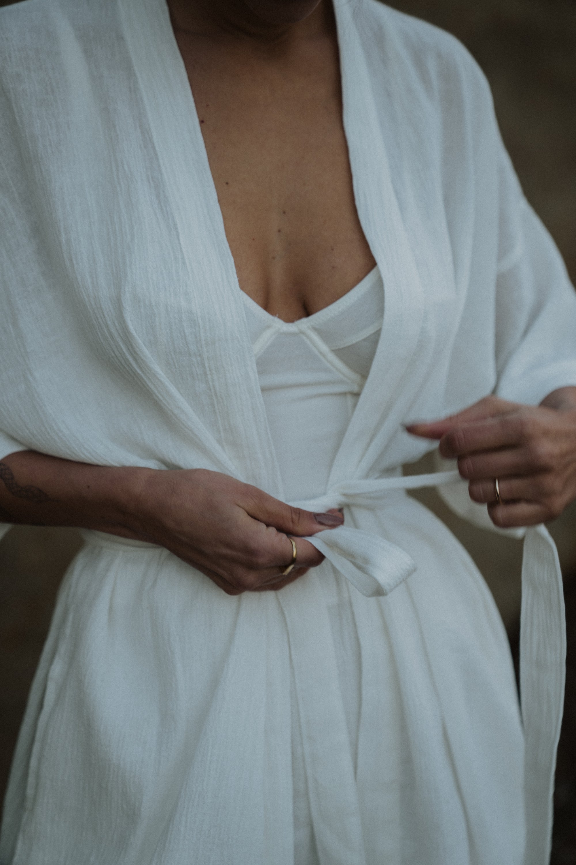 Bali White Robe (Short) Linen Cotton