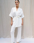 Bali White Robe (Short) Linen Cotton