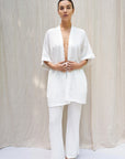 Bali White Robe (Short) Linen Cotton