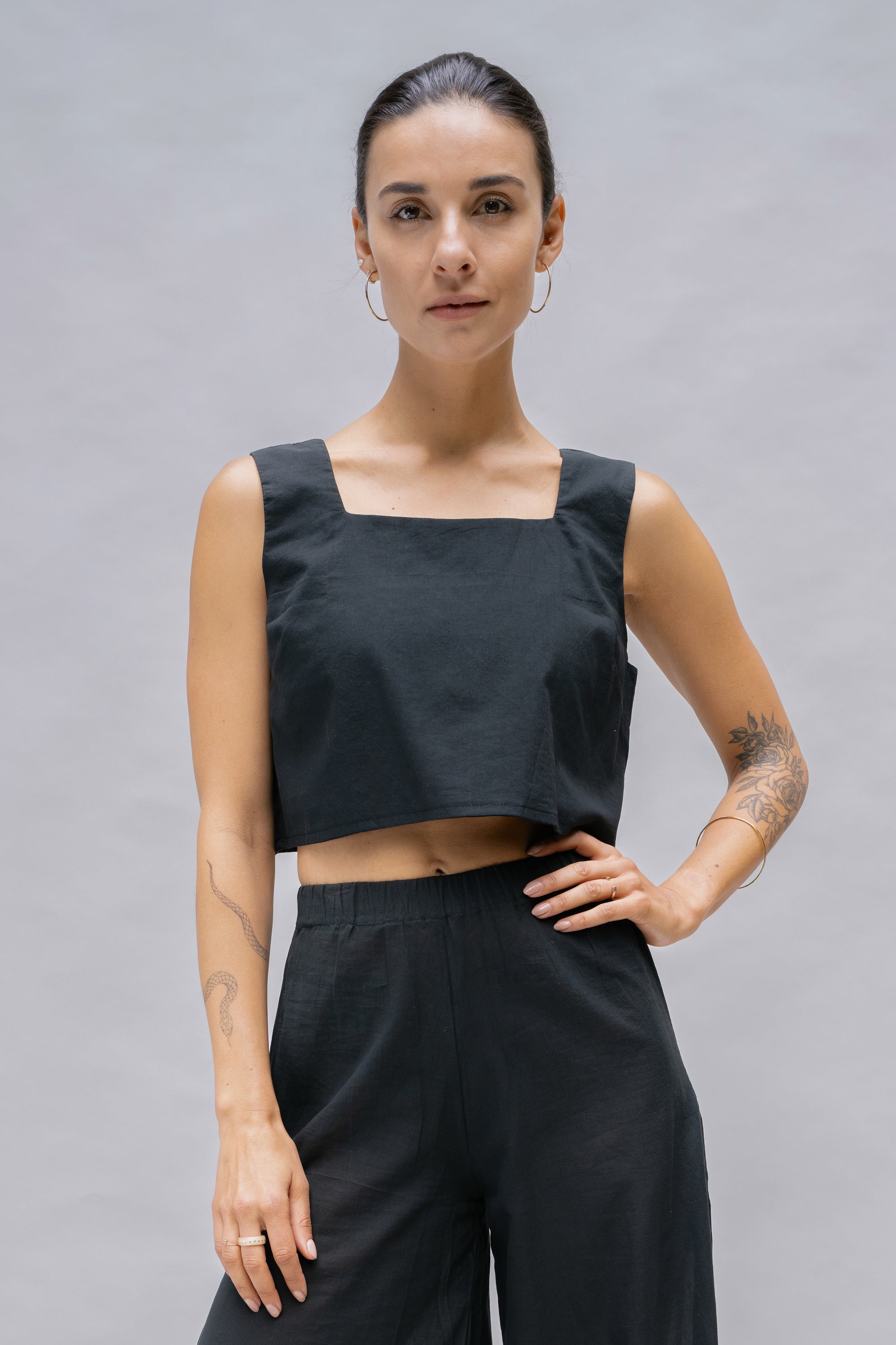 PALMIRA DRESS Puff Sleeve Crop Blouse with Cross Tie Back and High Wai –  Zoo Label